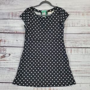 Anthro Postage Stamp Dress M Black White Polka Dot Fit and Flare Coquette Twee